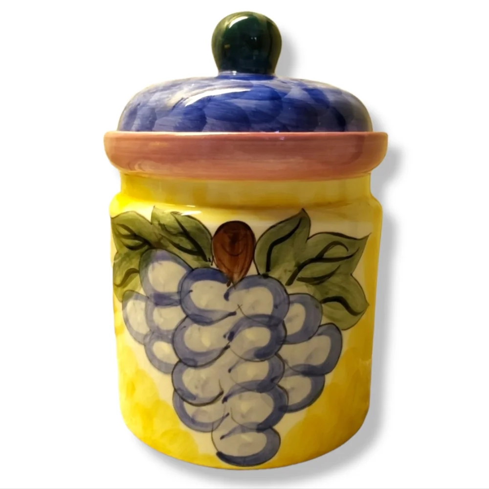 Vtg Canister Cookie Jar GEI Grapes Sealing Lid